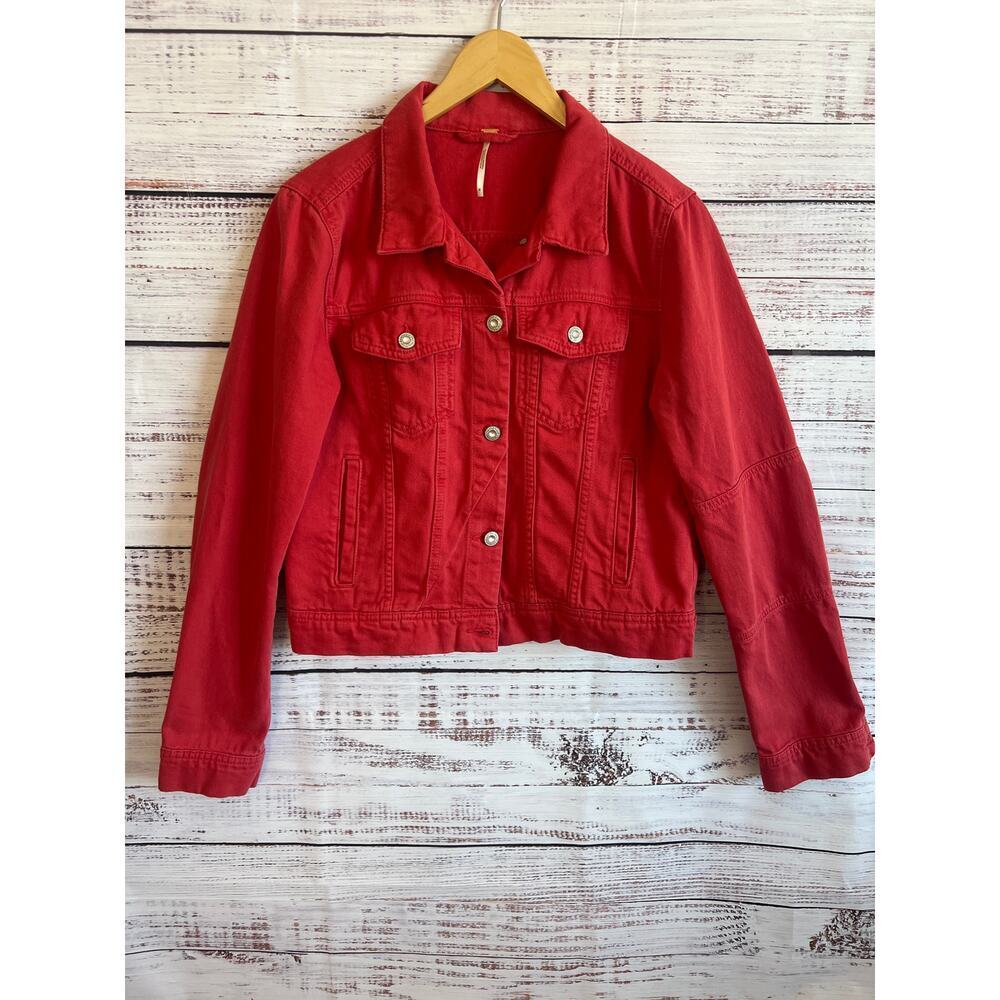 Free People Women’s Rumors Denim Jacket 
 Strawberry Red Size Medium